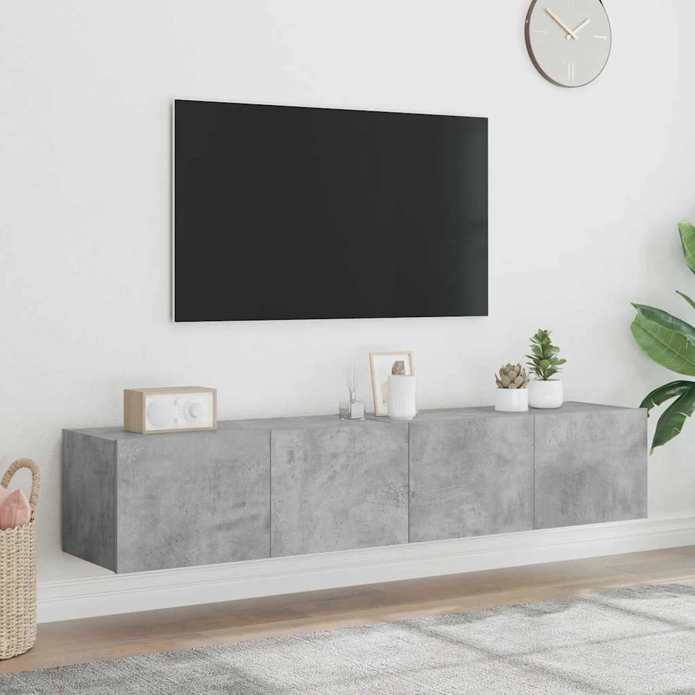 TV staliukas Sieninės TV spintelės su LED, 2vnt., betono pilkos, 80x35x31cm