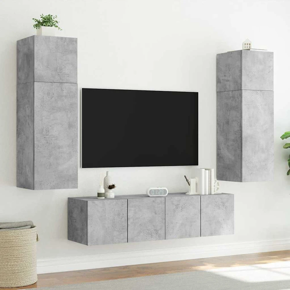TV staliukas Sieninės TV spintelės su LED, 2vnt., betono pilkos, 60x35x41cm