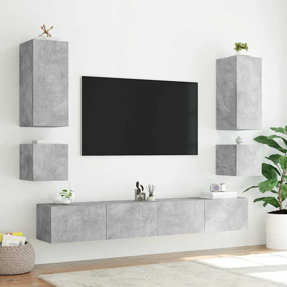 TV staliukas Sieninės TV spintelės su LED, 2vnt., betono, 40,5x35x40cm