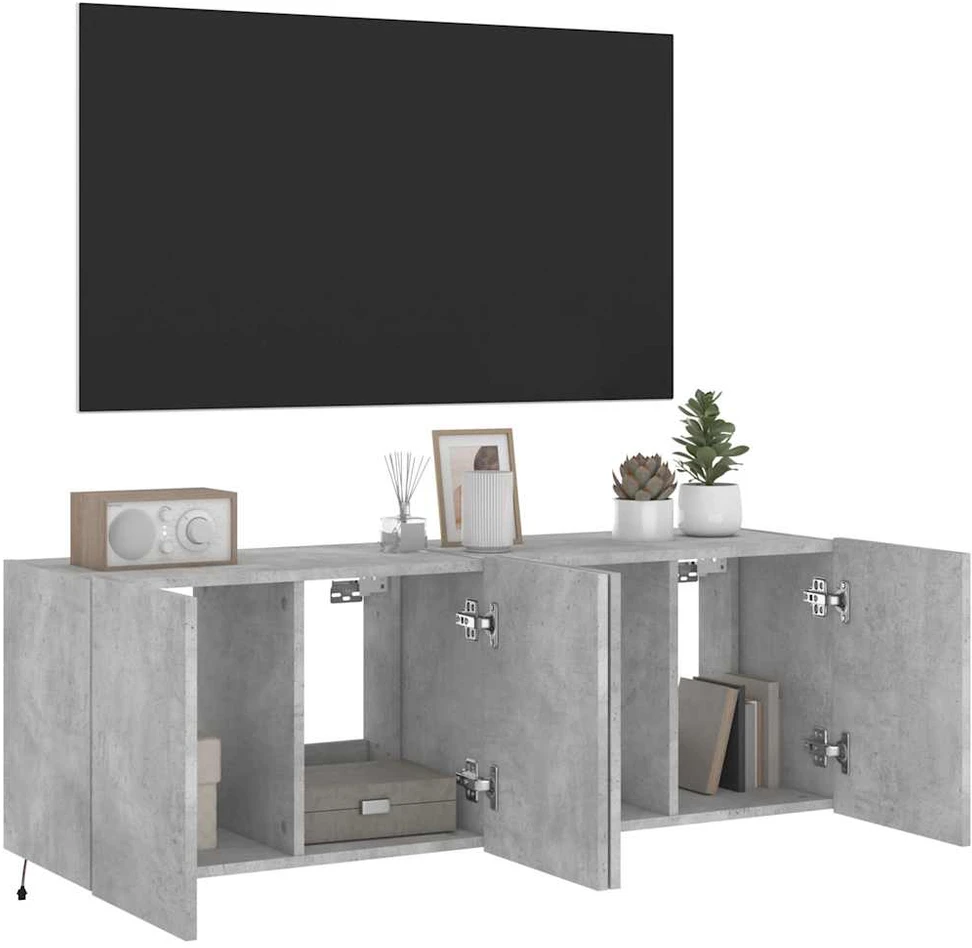 TV staliukas Sieninės TV spintelės su LED, 2vnt., betono pilkos, 60x35x41cm