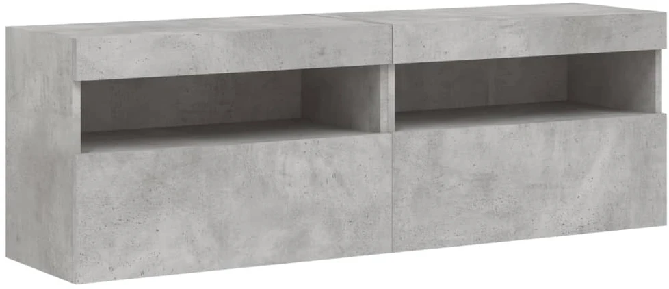 TV staliukas Sieninės TV spintelės su LED, 2vnt., betono pilkos, 60x30x40cm
