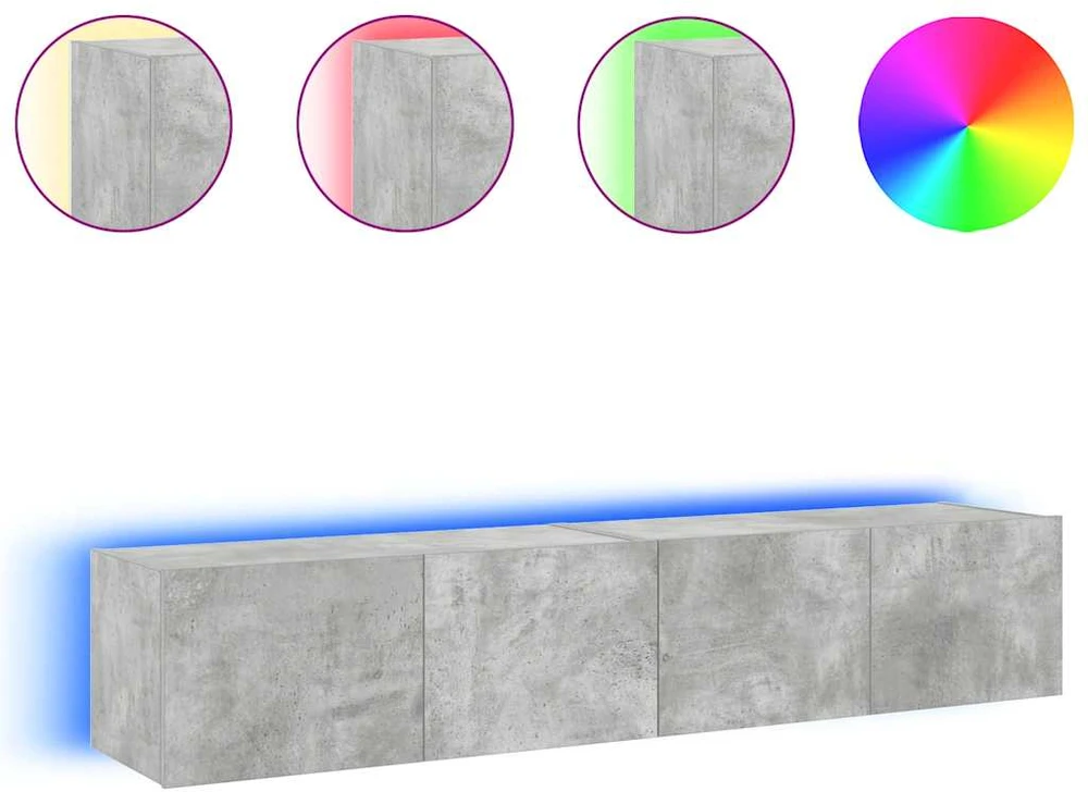 TV staliukas Sieninės TV spintelės su LED, 2vnt., betono pilkos, 80x35x31cm