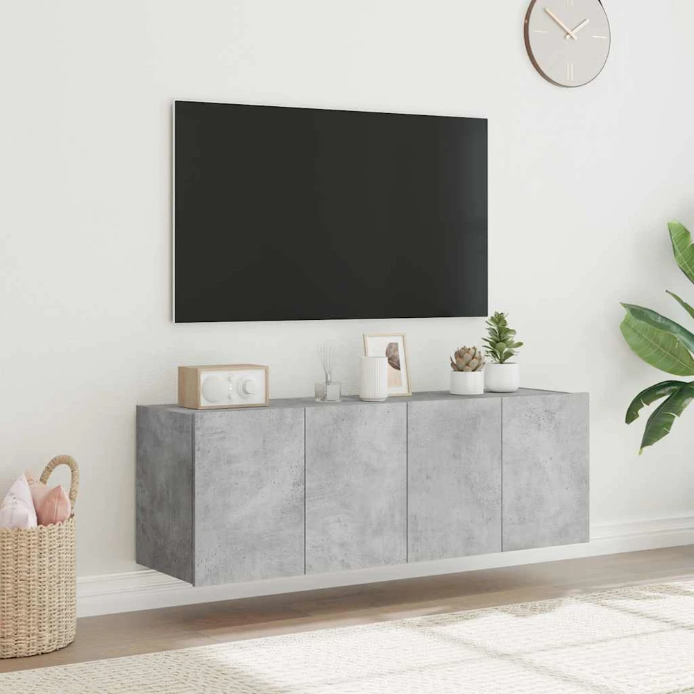 TV staliukas Sieninės TV spintelės su LED, 2vnt., betono pilkos, 60x35x41cm