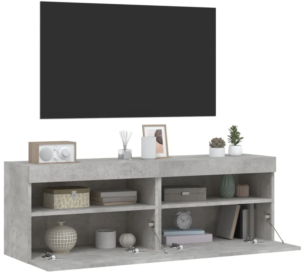TV staliukas Sieninės TV spintelės su LED, 2vnt., betono pilkos, 60x30x40cm