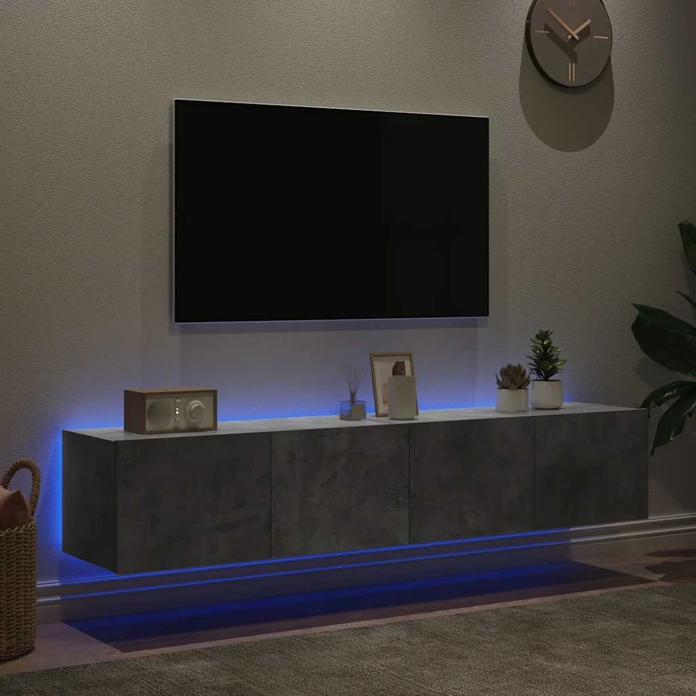 TV staliukas Sieninės TV spintelės su LED, 2vnt., betono pilkos, 80x35x31cm