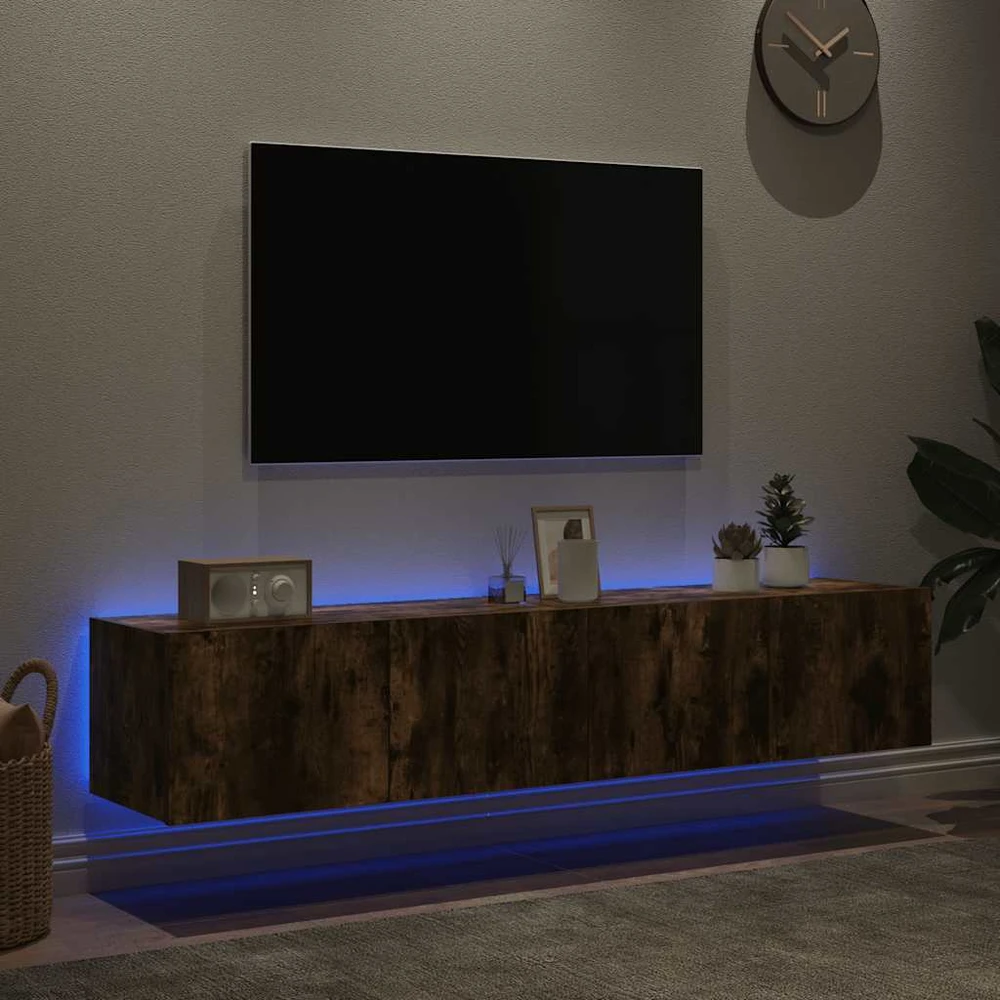 TV staliukas Sieninės TV spintelės su LED, 2vnt., dūminės ąžuolo, 80x35x31cm