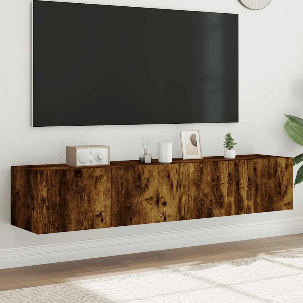 TV staliukas Sieninės TV spintelės su LED, 2vnt., dūminės ąžuolo, 80x35x31cm