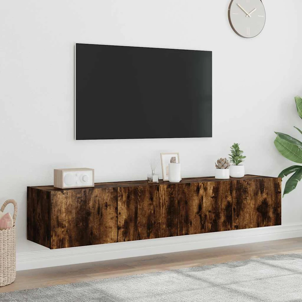 TV staliukas Sieninės TV spintelės su LED, 2vnt., dūminės ąžuolo, 80x35x31cm