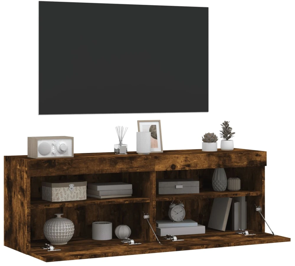TV staliukas Sieninės TV spintelės su LED, 2vnt., dūminės ąžuolo, 60x30x40cm