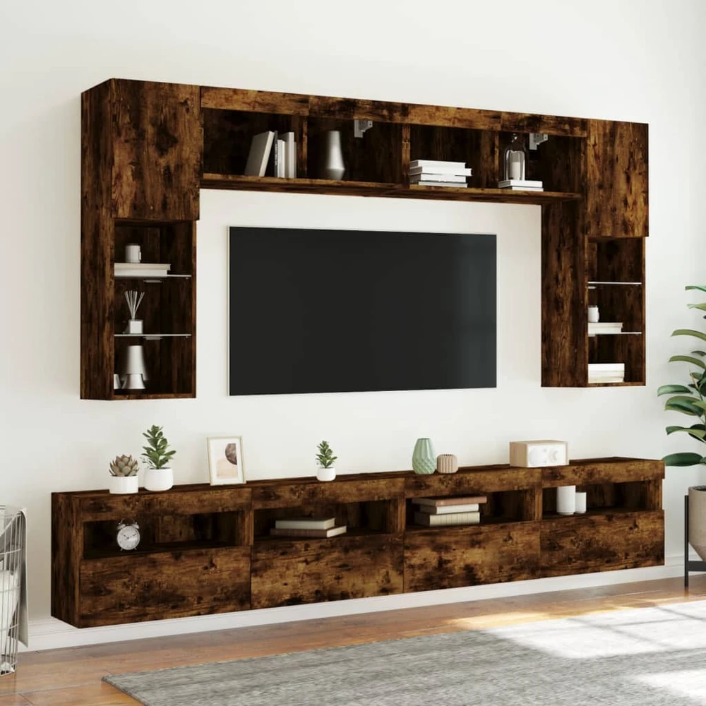 TV staliukas Sieninės TV spintelės su LED, 2vnt., dūminės ąžuolo, 60x30x40cm