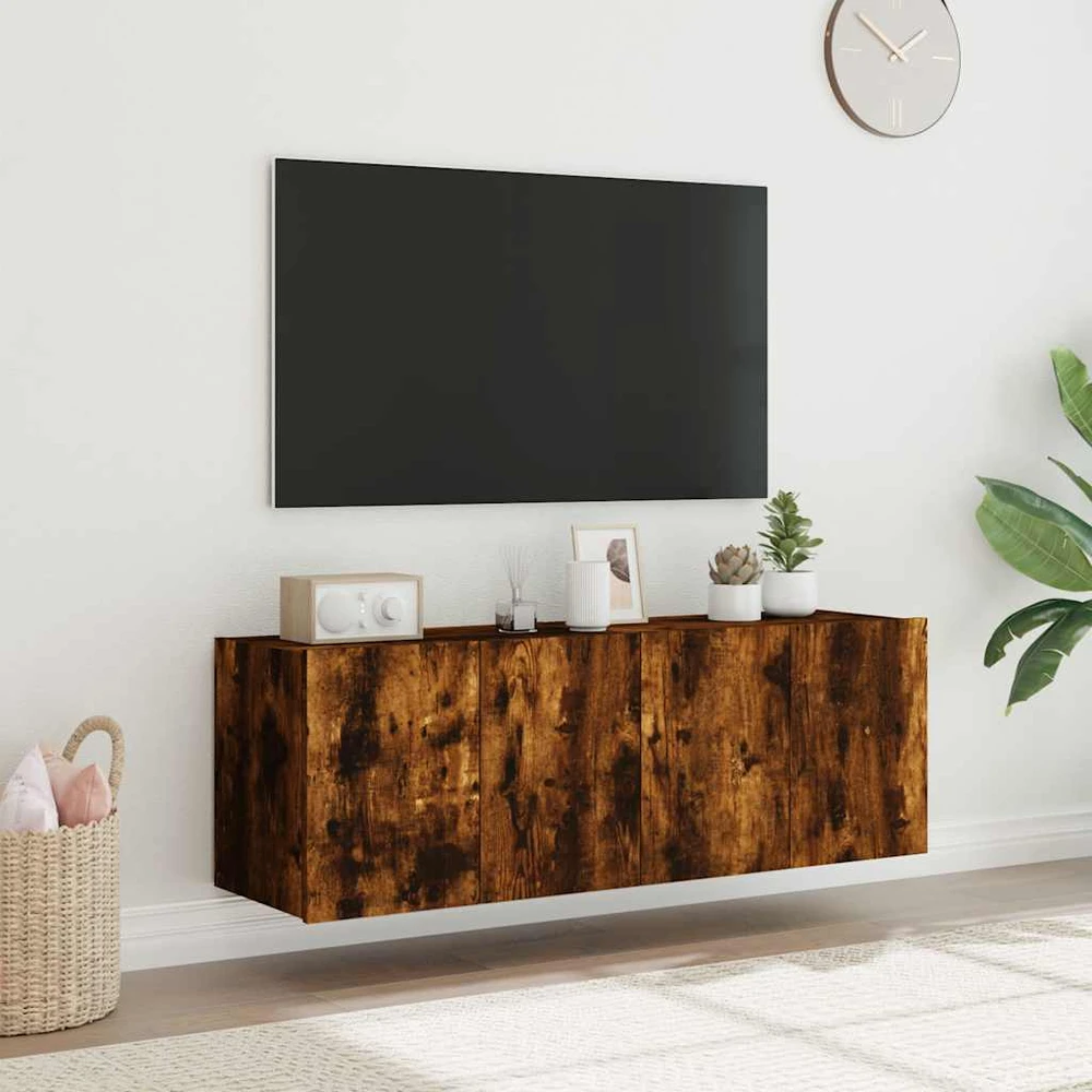 TV staliukas Sieninės TV spintelės su LED, 2vnt., dūminės ąžuolo, 60x35x41cm