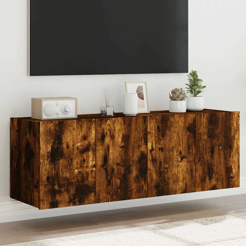 TV staliukas Sieninės TV spintelės su LED, 2vnt., dūminės ąžuolo, 60x35x41cm