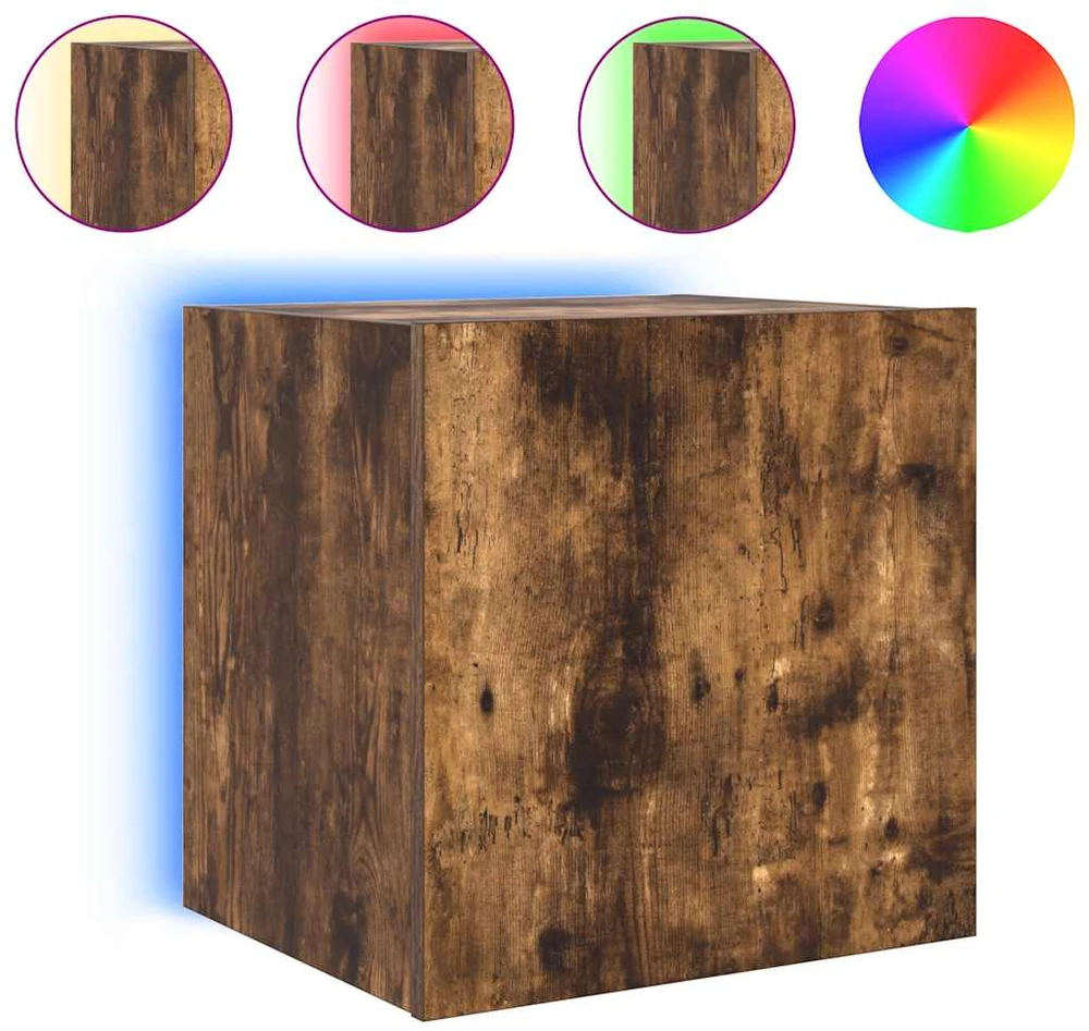 TV staliukas Sieninės TV spintelės su LED, 2vnt., dūminės, 40,5x35x40cm