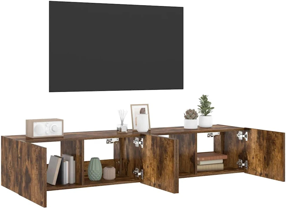 TV staliukas Sieninės TV spintelės su LED, 2vnt., dūminės ąžuolo, 80x35x31cm
