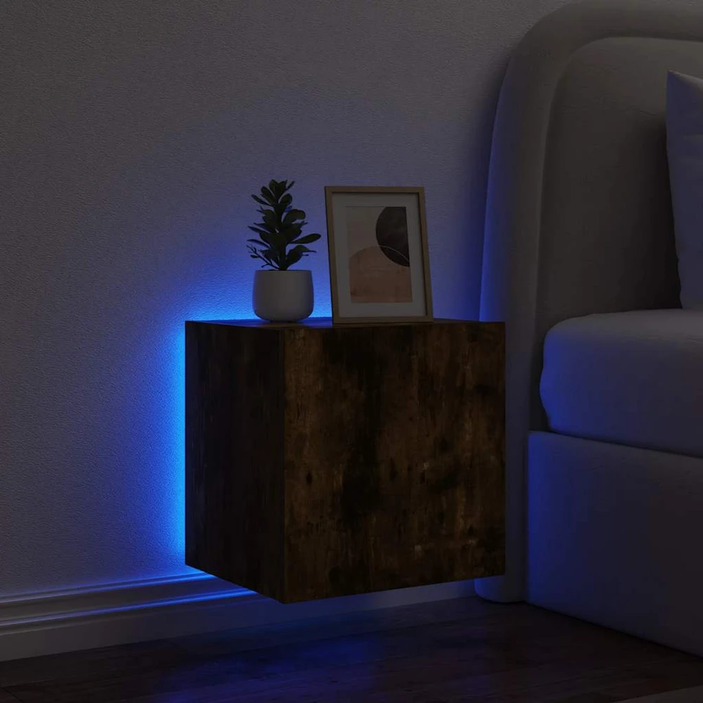 TV staliukas Sieninės TV spintelės su LED, 2vnt., dūminės, 40,5x35x40cm