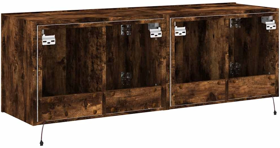 TV staliukas Sieninės TV spintelės su LED, 2vnt., dūminės ąžuolo, 60x35x41cm