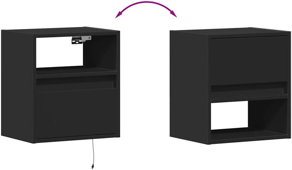 TV staliukas Sieninės TV spintelės su LED, 2vnt., juodos, 41x31x45cm