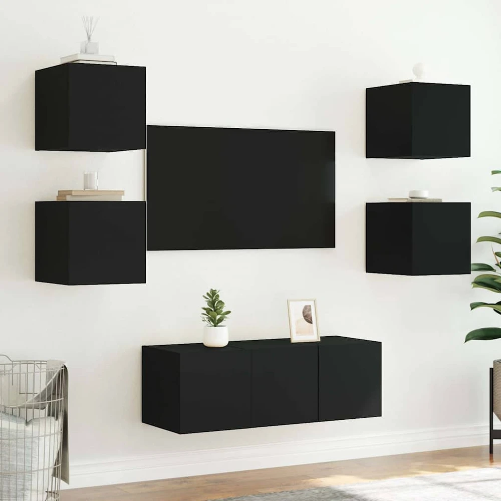TV staliukas Sieninės TV spintelės su LED, 2vnt., juodos, 30,5x35x30cm