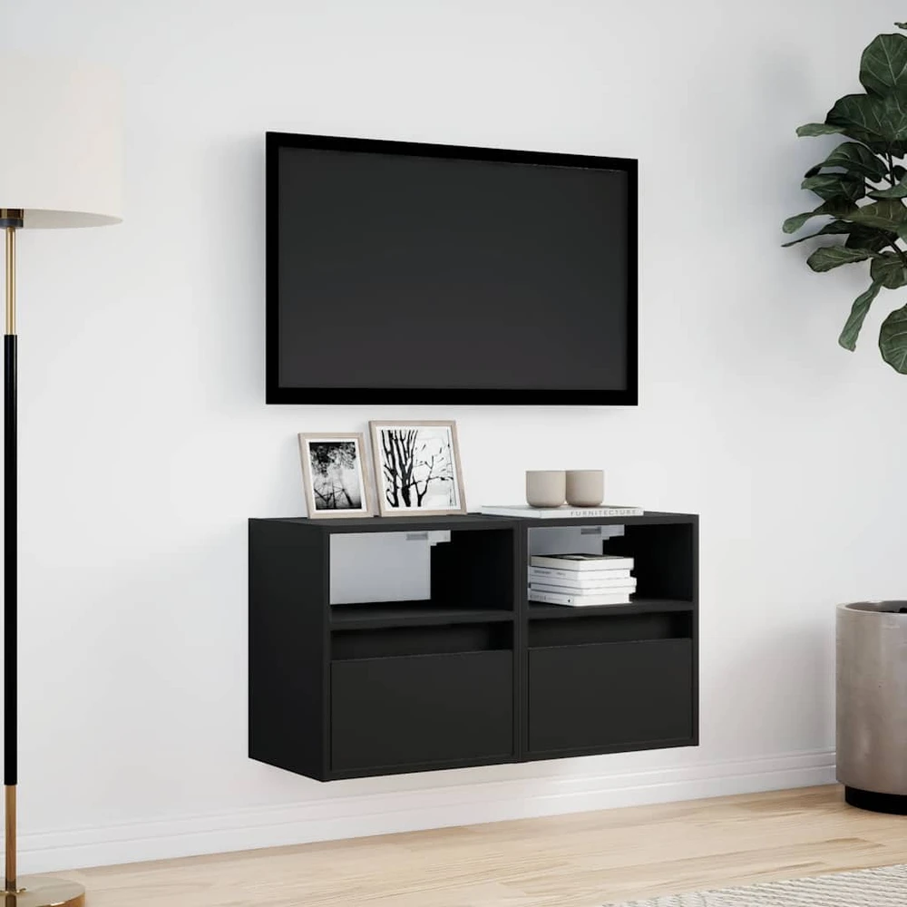 TV staliukas Sieninės TV spintelės su LED, 2vnt., juodos, 41x31x45cm