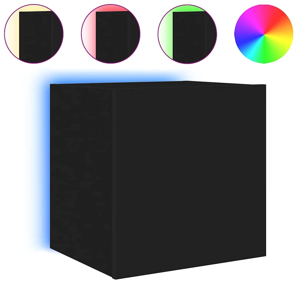 TV staliukas Sieninės TV spintelės su LED, 2vnt., juodos, 40,5x35x40cm