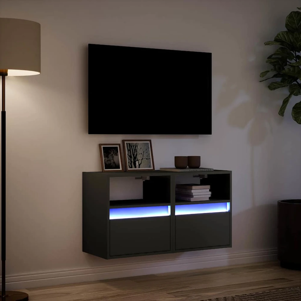 TV staliukas Sieninės TV spintelės su LED, 2vnt., juodos, 41x31x45cm