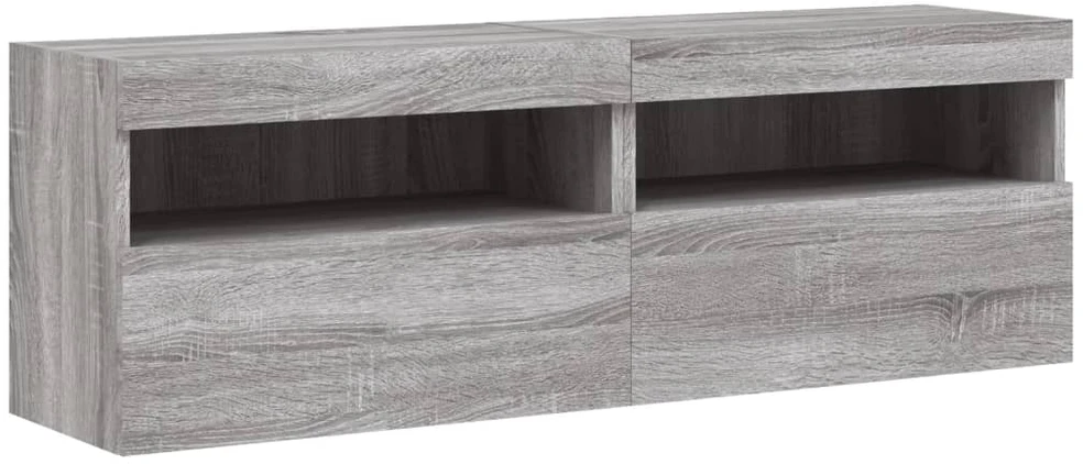 TV staliukas Sieninės TV spintelės su LED, 2vnt., pilka ąžuolo, 60x30x40cm