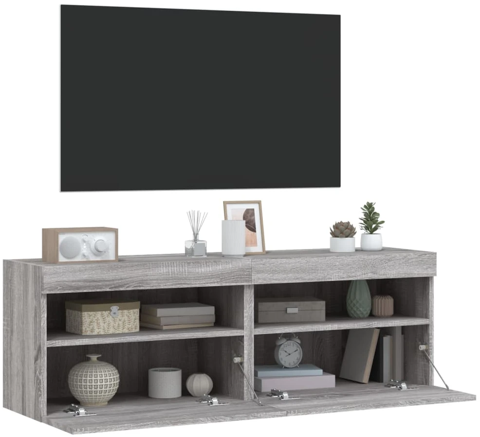 TV staliukas Sieninės TV spintelės su LED, 2vnt., pilka ąžuolo, 60x30x40cm