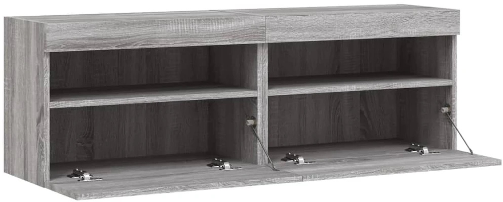 TV staliukas Sieninės TV spintelės su LED, 2vnt., pilka ąžuolo, 60x30x40cm