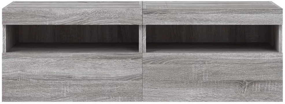 TV staliukas Sieninės TV spintelės su LED, 2vnt., pilka ąžuolo, 60x30x40cm