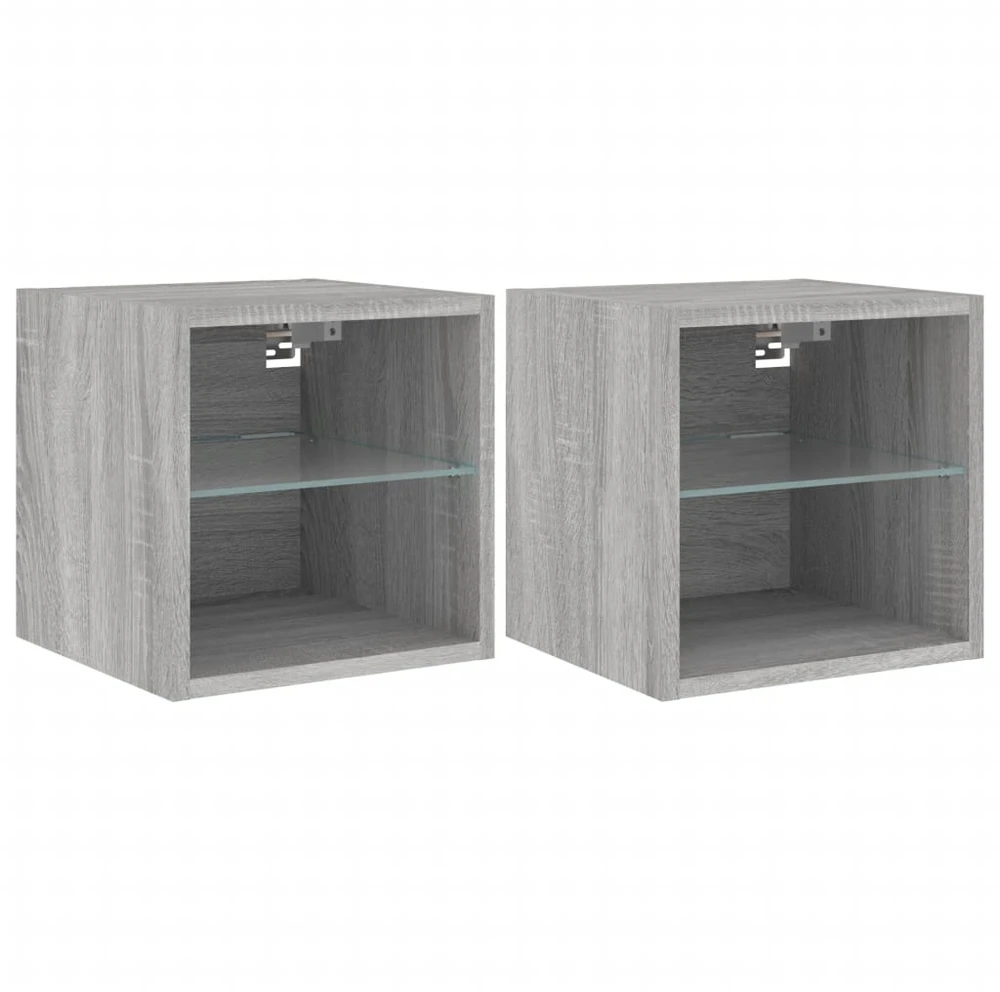 TV staliukas Sieninės TV spintelės su LED, 2vnt., pilkos, 30x28,5x30cm