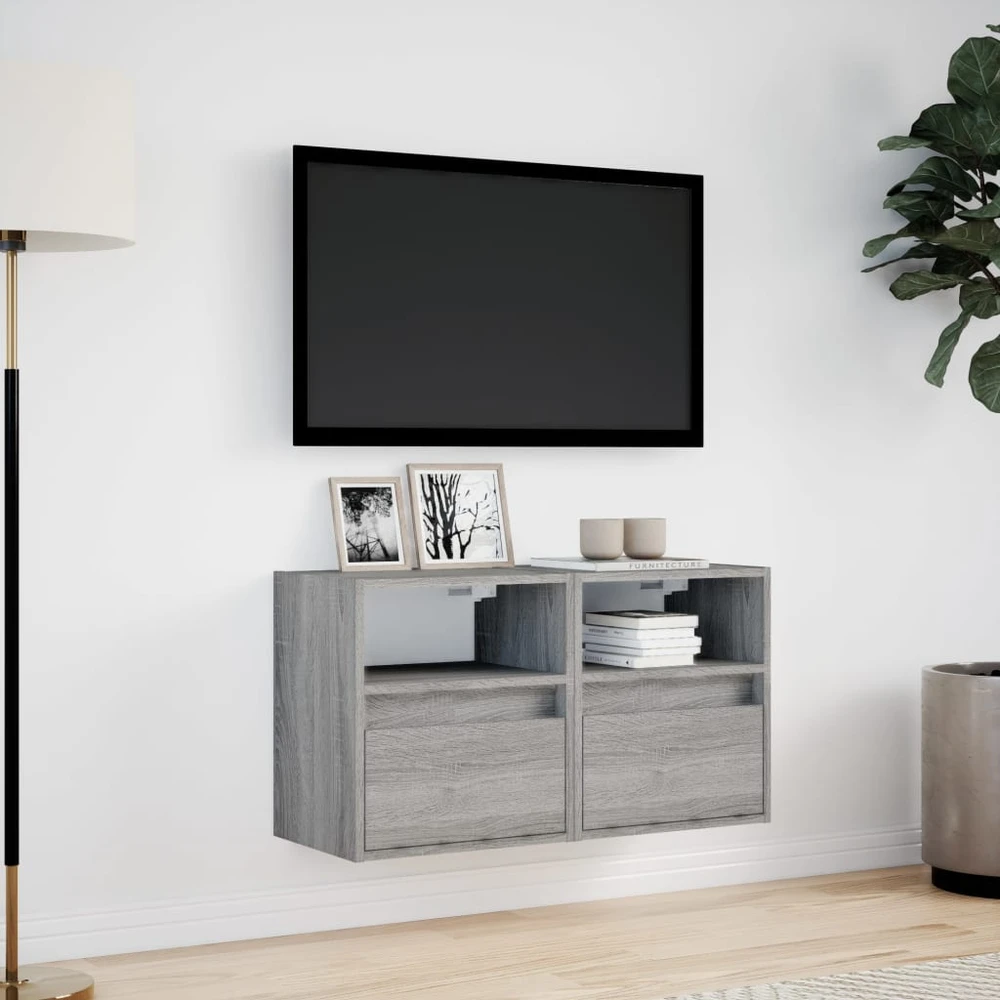 TV staliukas Sieninės TV spintelės su LED, 2vnt., pilkos, 41x31x45cm