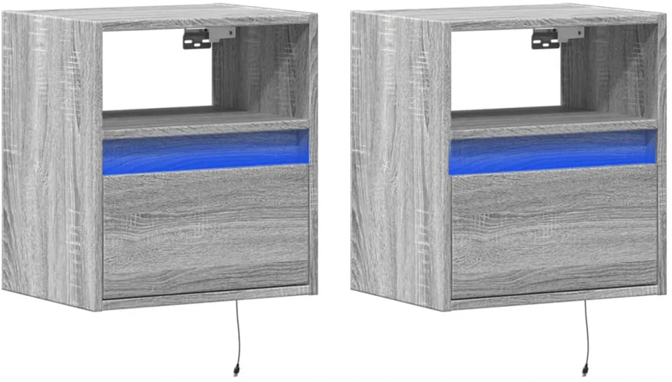 TV staliukas Sieninės TV spintelės su LED, 2vnt., pilkos, 41x31x45cm