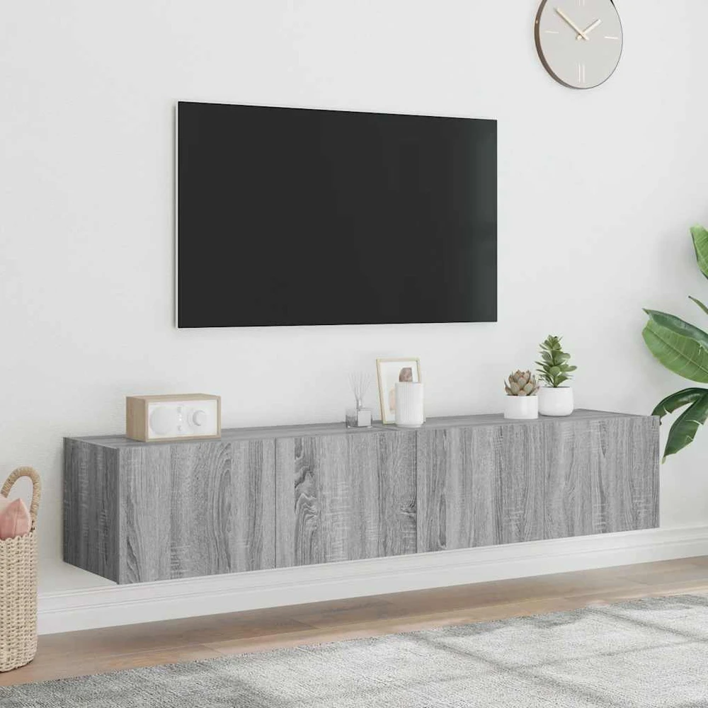 TV staliukas Sieninės TV spintelės su LED, 2vnt., pilkos ąžuolo, 80x35x31cm