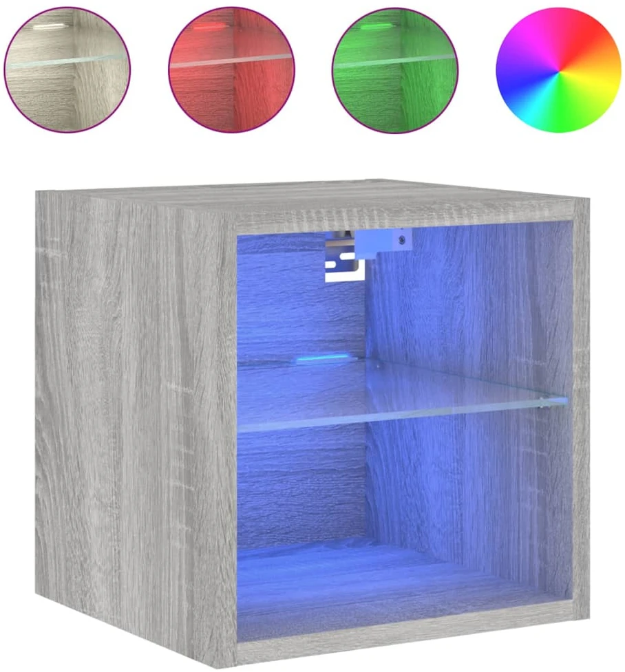 TV staliukas Sieninės TV spintelės su LED, 2vnt., pilkos, 30x28,5x30cm