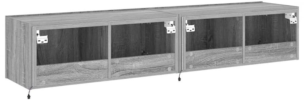 TV staliukas Sieninės TV spintelės su LED, 2vnt., pilkos ąžuolo, 80x35x31cm