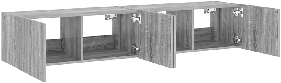 TV staliukas Sieninės TV spintelės su LED, 2vnt., pilkos ąžuolo, 80x35x31cm