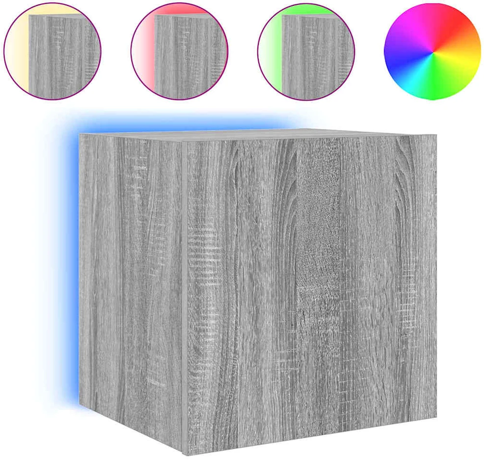 TV staliukas Sieninės TV spintelės su LED, 2vnt., pilkos, 40,5x35x40cm