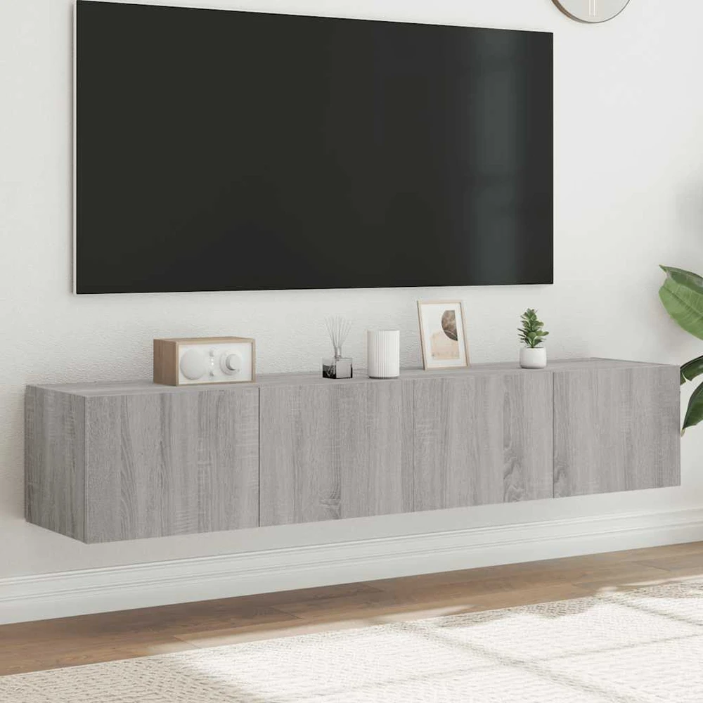 TV staliukas Sieninės TV spintelės su LED, 2vnt., pilkos ąžuolo, 80x35x31cm