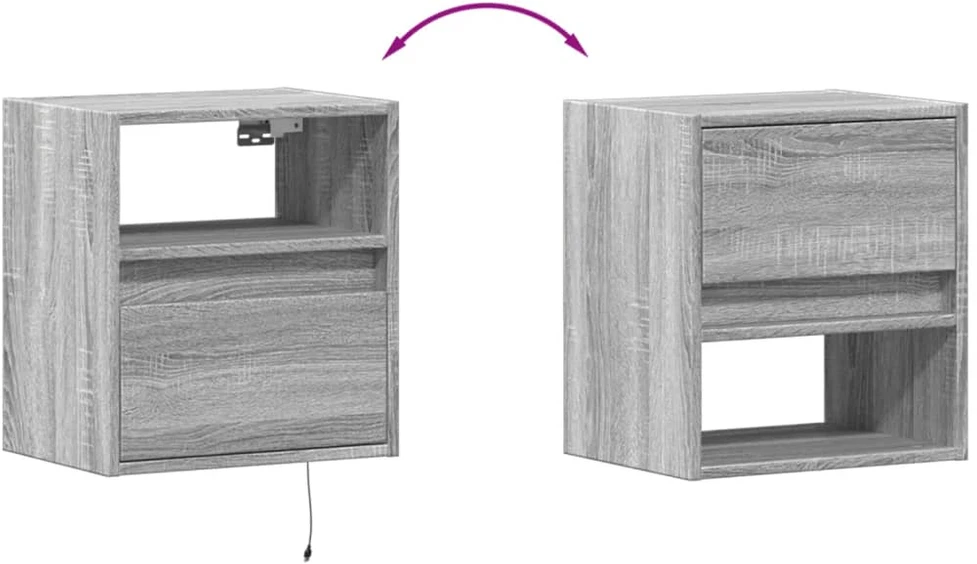 TV staliukas Sieninės TV spintelės su LED, 2vnt., pilkos, 41x31x45cm