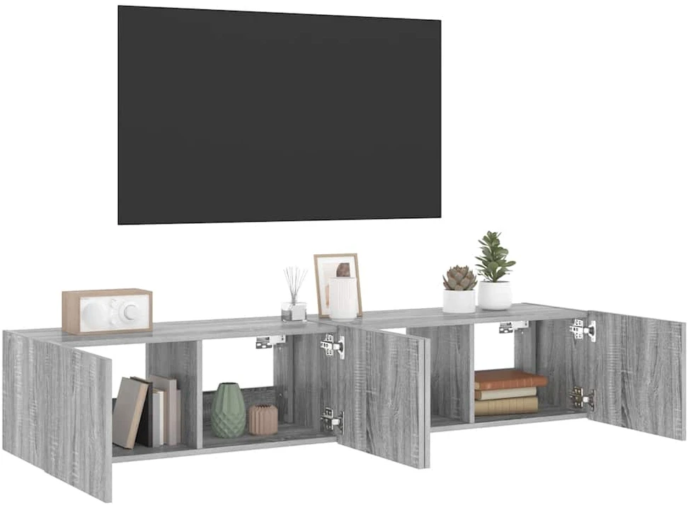 TV staliukas Sieninės TV spintelės su LED, 2vnt., pilkos ąžuolo, 80x35x31cm