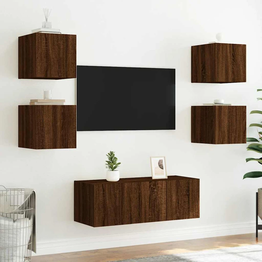 TV staliukas Sieninės TV spintelės su LED, 2vnt., rudos, 30,5x35x30cm