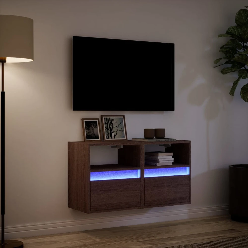 TV staliukas Sieninės TV spintelės su LED, 2vnt., rudos ąžuolo, 41x31x45cm
