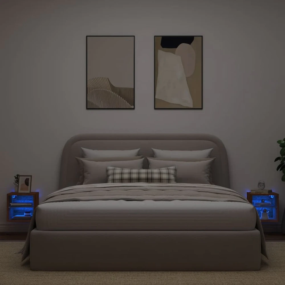 TV staliukas Sieninės TV spintelės su LED, 2vnt., rudos ąžuolo, 30x28,5x30cm