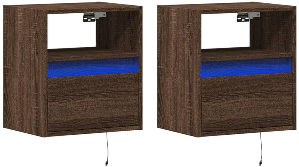 TV staliukas Sieninės TV spintelės su LED, 2vnt., rudos ąžuolo, 41x31x45cm