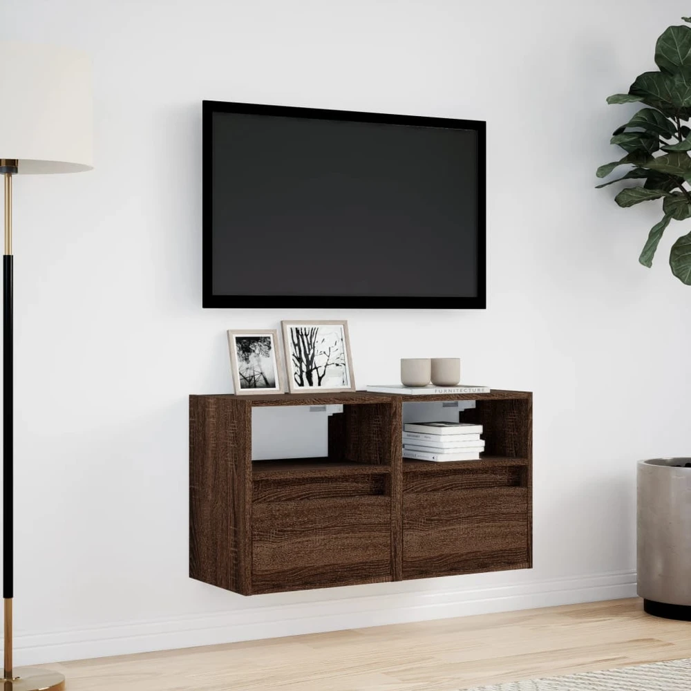 TV staliukas Sieninės TV spintelės su LED, 2vnt., rudos ąžuolo, 41x31x45cm