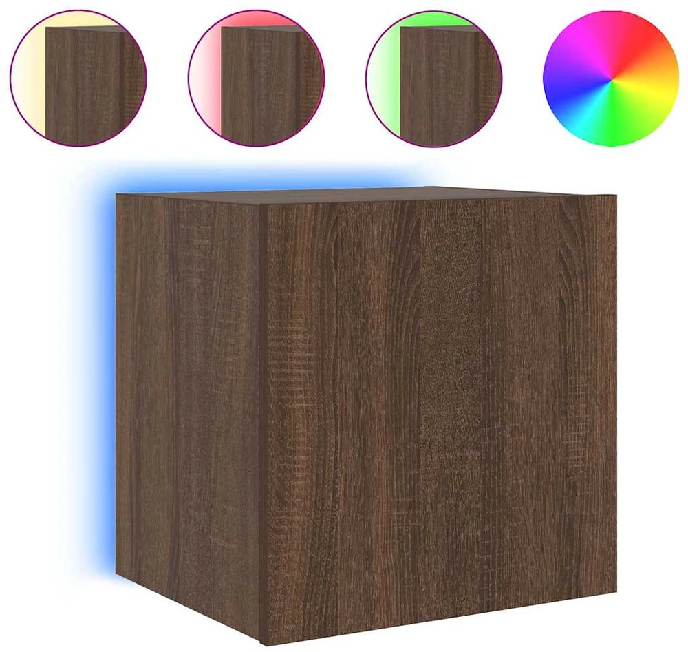 TV staliukas Sieninės TV spintelės su LED, 2vnt., rudos, 40,5x35x40cm