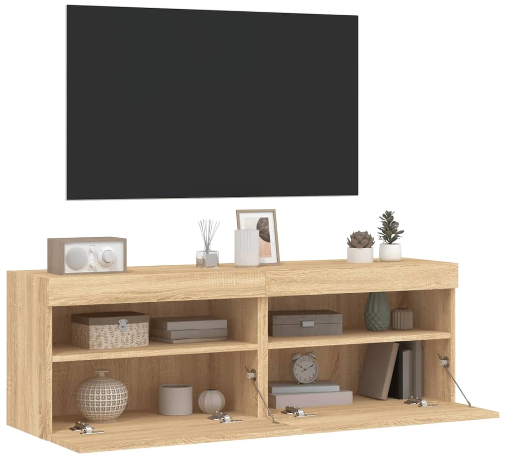 TV staliukas Sieninės TV spintelės su LED, 2vnt., sonoma ąžuolo, 60x30x40cm