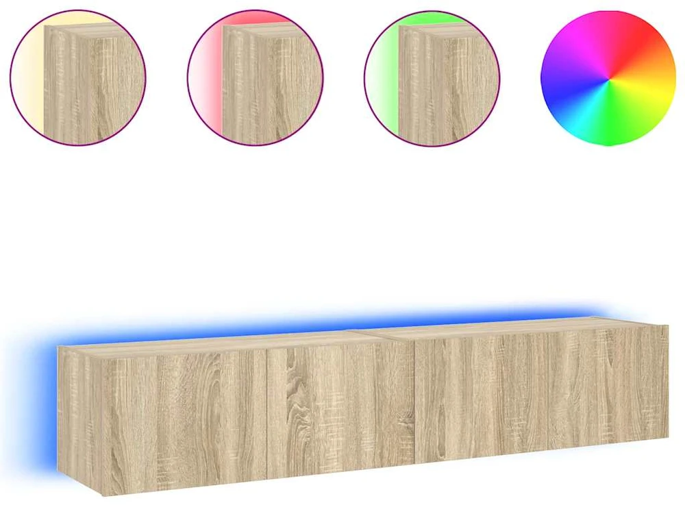 TV staliukas Sieninės TV spintelės su LED, 2vnt., sonoma ąžuolo, 80x35x31cm