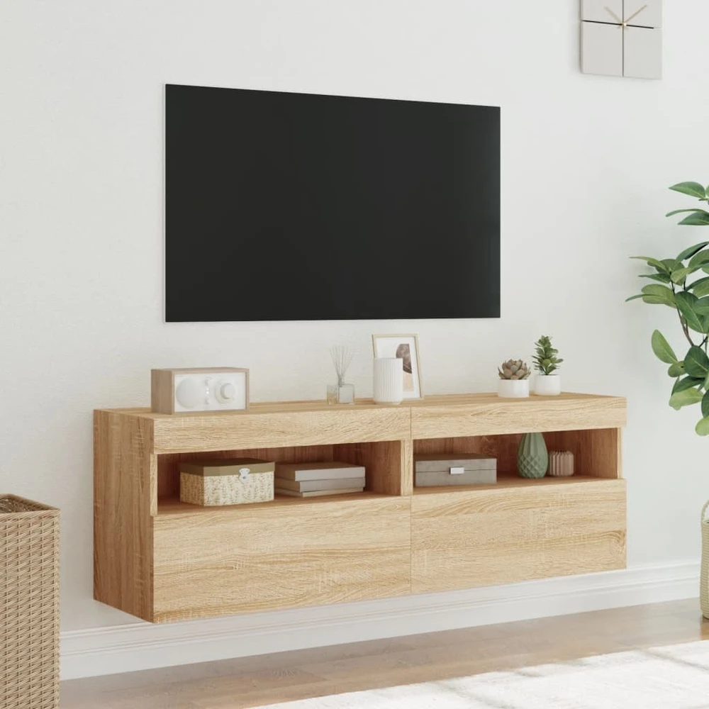 TV staliukas Sieninės TV spintelės su LED, 2vnt., sonoma ąžuolo, 60x30x40cm