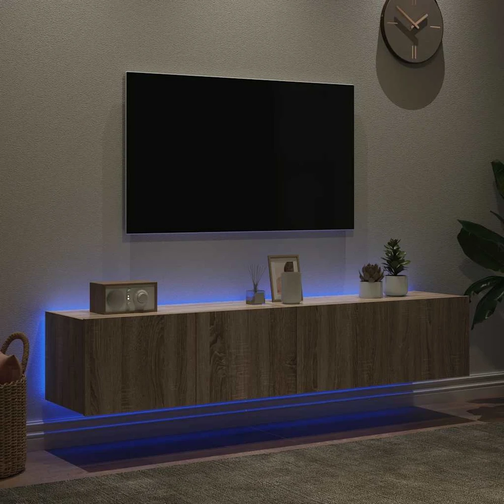 TV staliukas Sieninės TV spintelės su LED, 2vnt., sonoma ąžuolo, 80x35x31cm